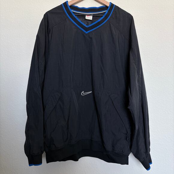 Vintage Nike V Neck Windbreaker Jacket Black Blue Trim XL 90s Y2K Streetwear - Picture 2 of 10